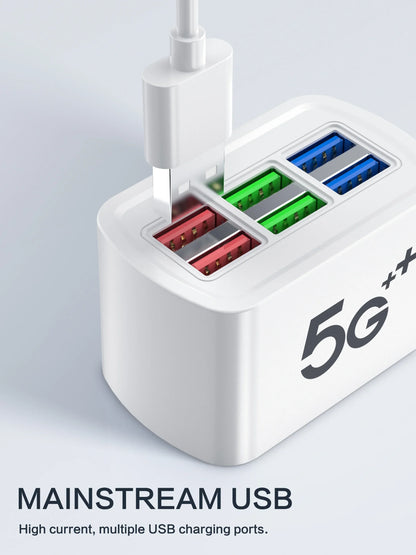 Fast USB Charger 6 in 1 Power Strip Desktop Charging Station Fast Charging 1m Cord USB HUB Adapter Socket for iPhone 16 Home