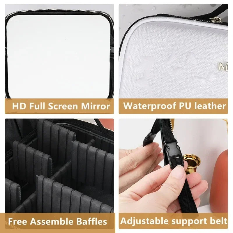 LED Lighted Travel Makeup Bag With Mirror Portable Waterproof Makeup Organizer Cosmetic Case, Birthday Gift For Girls Women