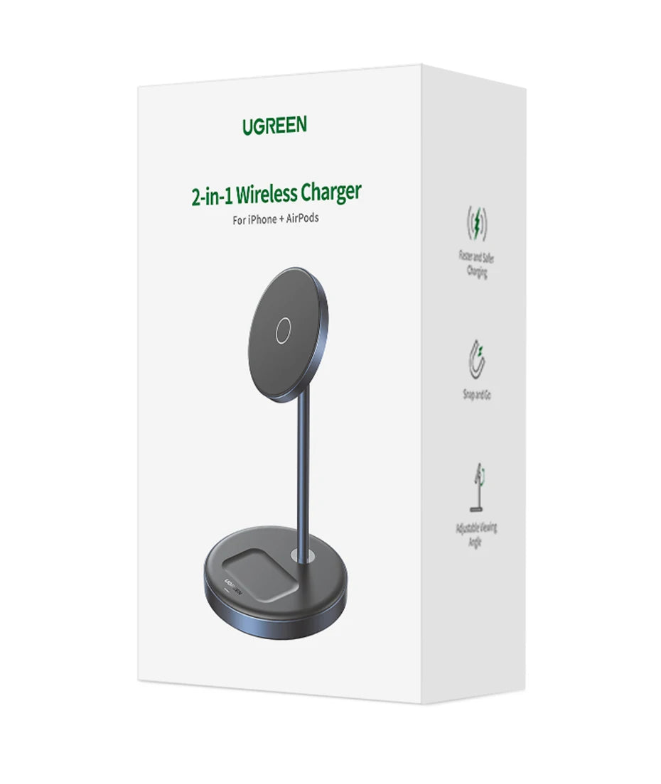 UGREEN Magnetic Wireless Charger Stand 7.5W 2-in-1 Charging Stand For iPhone 16 17 Pro Max/iPhone 14/AirPods Fast Charger